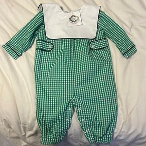 Cecil & Lou Longsleeved Checkered Green and White Jumper Size 9M